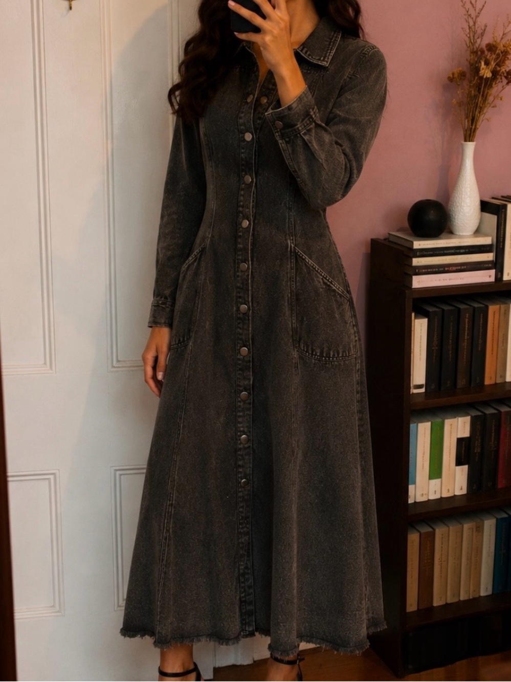 Anthropologie Let Me Be Denim Button Down Dress Small